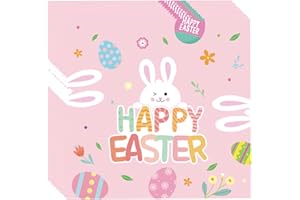 COSORO 20Pcs Easter Party Paper Napkins Easter Decorations for Table,Pink Bunny Eggs Pattern Happy Easter Serviette Disposable Napkins,Easter Tissue Paper Luncheon Dinner Napkins for Easter Party Supplies