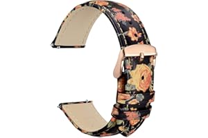 WOCCI Kwiatowy pasek do zegarka, pasek do zegarka z prawdziwej skóry z szybkim zapięciem, metalowa klamra ze stali nierdzewnej, 18 mm, 20 mm, 22 mm