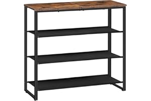 HOOBRO Schuhregal, 4-stufige Schuhablage, Schuhschrank mit 3 Oxford-Stoffebenen und 1 Paneelebene, für 12–16 Paar, für Eingangsbereich, Flur, industrieller Stil, Rustikales Braun EBF47XJ01G1