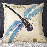 Luxbon 2 stk. Libelle Dragonfly Leinen Kissenbezug Lendenkissen Wurfkissenbezug Pillowcase Cafe Zimmer Auto Deko 45 x 45 cm Blau Grün - 2