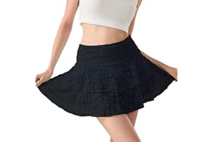 OZYILIAN Frauen Floral Spitze Slip Röcke Niedrige Taille Rüsche Layered Plissee Mini Röcke Y2k Flowy Tiered Short Rock