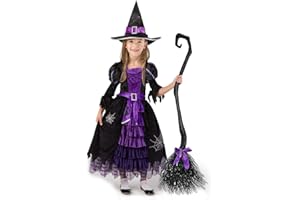 Spooktacular Creations Hexe Kostüm, Hexenkostüm, Karneval Fasching Bekleidung, 3-teiliges Halloween Kostüm Deluxe Set für Mädchen