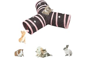 AVASEE Labyrinthe à 5 tunnels interactif, pliable et léger en tissu froissé avec pompon et cloches pour chats, petits lapins, chatons, chiots, furets ou cochons d’Inde