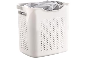 GONICVIN Plastikowy kosz na pranie, plastikowe kosze na pranie, kosz na brudne ubrania z uchwytami, kosz do przechowywania ubrań w sypialni, łazience (biały)