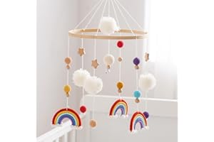 Herfair Mobiles Baby, Regenbogen Babybett Hölz Windspiele mit Bäll, Baby Mobile, Anhänger Babyzimmer Deko, Neugeborene Geschenk für Jungen Mädchen (Rot)