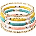 GOOJIDS Bamboo Tube Bangles Bracelet Chunky Curved Stacking Clear Acrylic Colorful Beads Stretchable Friendship Gold Bracelets Gift For Women