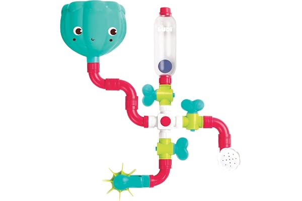 Ludi - Circuit d’Eau à Construire - Jouet de Bain pour Bébé à Ventouser - 14 Pièces à Assembler avec Moulin et Arroseur - Modulable, Evolutif et Éducatif - Jeu de Construction à Partir de 18 Mois