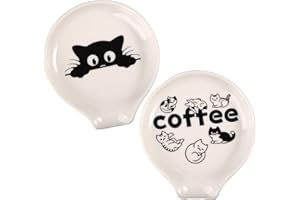 ORIGACH 2 Pcs Cat Coffee Ceramic Spoon Rest White Spoon Holder for Counter Coffee Porcelain Spoon Holders for Home Kitchen Countertop or Stove Top - Microwaves Oven Dishwasher Safe
