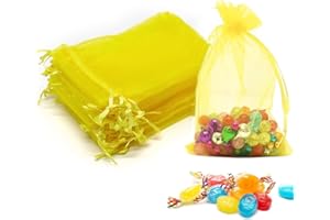 Amdonalo Organzasäckchen 15 * 20cm Große Geschenktüten Adventskalender für Hochzeit Geburtstag Weihnachten Geschenk Süßigkeiten Geschenke mit Schnur Packung mit 20(Zitronengelb)
