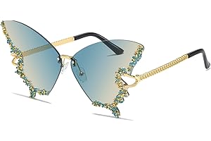 YAMEIZE Schmetterling Sonnenbrille Randlose Vintage Brillen-Lustige Diamond Strass Disco Brille für Herren Damen Getönte Rave Brille Festival Sonnenbrille