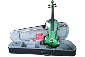 ZEST UK MUSIC SUPPLIES Zest Violins are Stylish, Eye-Catching 4/4 Electro Acoustic Green Violin Beginner/Experienced Players Alike. Inc Ebony Fittings, Carrying Hard Case, Extra Strings, Rosin, Bow