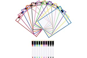 TEOGNEOT Trocken Löschen Tasche Dry Erase Taschen Schreiben Sie und Wischen Sie Wiederverwendbare Plastikblatt-Schutzvorrichtungen für Büro-Klassenzimmer (5pcs, 5 Stifte)