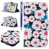 FESELE Bunt Blume Schutzhülle für [Samsung Galaxy S5] Brieftasche Hülle Leder Tasche Flip Case Handyhülle mit Standfunktion und Magnetverschluss, Samsung Galaxy S5 Bookstyle Wallet Flip Hülle Kartenfach Ledertasche Leder-Mappen-Karten-Slot-Abdeckung für Samsung Galaxy S5 + Blau Eingabestift Stylus Touch Pen-Rosa Sonnenblume