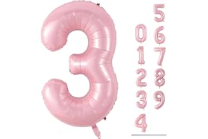 LINGQIANG 101cm Rosa Luftballon Zahl 3, 40" Groß Pastell Rosa Folienballon Zahlen 3, Zahlenballon 3. Geburtstag für Mädchen, Pink Nummer 3 Helium Ballon zum Frau Geburtstagsdeko Jubiläum Party Deko