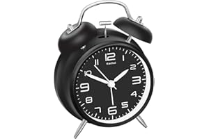 Eachui Doppelglockenwecker mit Nachtlicht, Lauter Alarm, Wecker Analog mit großes Zifferblatt von 4 Zoll, kein Ticken, geräuschlos, Wecker Batteriebetrieben, Retro Design (Schwarz)
