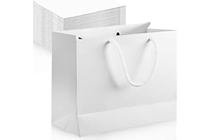 GUOSIYAO Sac Cadeau Pochette Cadeau Avec Poignées Sac 10Pcs Papier Blanc Sacs Cadeaux En Papier Réutilisable Pour Vêtements Noël Fête Des Mères Mariages Anniversaires Emballage (Blanc-27 * 8 * 21cm)