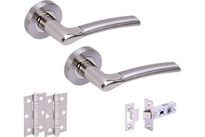 Hunta HANDLEZONE® Ursa Internal Door Handle Latch Pack, Complete with Lever On Round Rose Handles, 76mm Latch, 75mm Ball Bearing Hinges - Dual Finish Polished/Satin Nickel