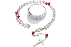 GlamRays Rosariene Pearls Catholic - Confirmation Gifts for Teenage Girls, Silver Simple Style Metal Gift Box, White Imitation Pearl Rosary