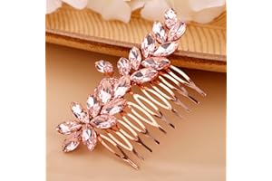 Chargances Bride Wedding Rhinestone Hair Comb Pink Crystal Hair Side Comb Fashion Handmade Headpiece Bridal Hair Accessories for Wedding Prom Flower Girl (Pink)