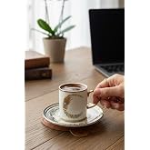 6 Kişilik Tavus Kuşu Desenli Porselen T&uuml;rk Kahvesi Fincan Takımı - 90 ml