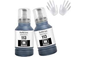 ASEKER E113 Ink Bottles 2 Black Compatible for ET-5150 ET-5160 ET-5170 ET-5800 ET-5850 ET-5880 ET-16150 ET-16600 ET-16650 ET-16680 Pro ET-5800 ET-5850 ET-5880 ET-15000 Printer (BK*2)