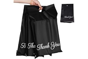 HOMEWIT 60 x Black 250mm x 350mm Self Seal Mailing Bags, with Handle and Thank You Envelopes, Poly Mailing Bags