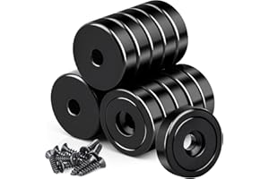 KEUKENKET Aimants en néodyme avec trou noir, 25 mm, 16 pièces, aimants en néodyme, extra forts, 25 kg, magnétiques à visser, aimants à tête fraisée avec vis, aimants forts pour cuisine et réfrigérateur