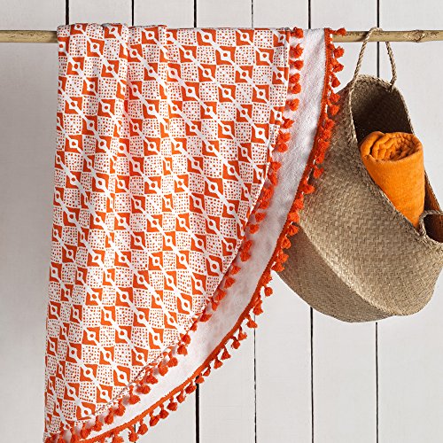Ibiza – Fouta orange mit Pompons – Durchmesser 165 cm