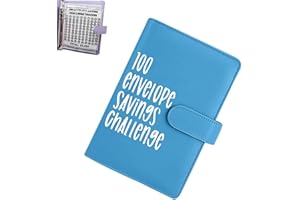 COKEEY 100 Envelope Challenge Binder,Cash Binder with Envelope, Saving Challenge Binder, Money Saving Envelope for School, Home, Office (Blue)