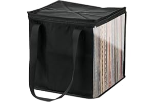 Besreey LP Vinyl Record Storage Case - 12 Inch Record Box with Handle, Clear Window, Black Vinyl Case