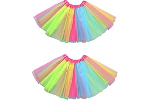 Bodeshis 2 Pcs Rainbow Tutu, Tutu Skirts for Girls and Adults, 30cm Length for Birthday Parties,Neon Party Accessories,Comfortable Mesh, Dance Performances, 80s Theme and Pride Events