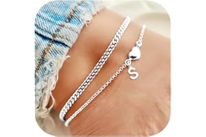 DORANA 2Pcs Anklets for Women Waterproof Ankle Jewelry Gift for Her Initial Foot Bracelet Birthday Gifts for Her Initial Foot Jewelry