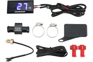 HAPIVIDA Medidor de Temperatura del Agua Para Motocicleta, Termómetro Digital LCD DC12V, Instrumento, Amperímetro, Voltímetro con Camiseta de 16mm(Azul)