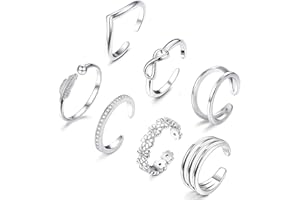 Milacolato 8 pièces Bague Reglable Femme Flèche Fleur Noeud Réglable Queue Bande Bague Ensemble Bijoux Argent/Or Rose/Ton Or