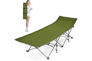 SPOTRAVEL Camping Bed, Folding Travel Sleeping Cot with Carry Bag and Storage Pockets, Portable 26" Extra Wide Heavy Duty Camp Bed for Indoor Outdoor (Green)
