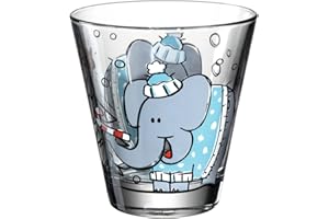 ‎LEONARDO HOME Leonardo Bambini Trink-Glas Weihnachten, 1 Stück, Kinder-Becher aus Glas mit Winter Elefanten-Motiv, spülmaschinengeeignetes Saft-Glas, 215 ml 016323