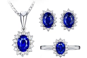 FDEETY Silver Jewellery Set for Women Cubic Zirconia 925 Sterling Silver Drop Necklace Earrings Open Ring Jewellery Set for Wedding Jewellery Birthday Gift Christmas Valentine’s day