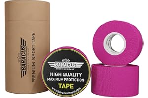 BARACUS Tape Crossfit Premium para Levantamiento de Pesas, Algodón Adhesivo Elástico y Resistente al Agua - Vendaje Deportivo, Incluye un Elegante Packaging - 7 Metros x 38mm (Fuchsia Pink)