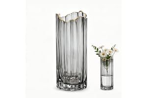 Klar glasvas, glasvaser, cylinderglas, blomvas, knoppvaser, minivas tulpanset, blomma för mittstycken tulpaner, bröllop, hem, fest, kontor, klar med guldkant (gråguld)