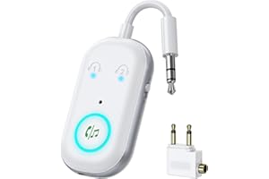 OQIMAX Bluetooth 5.3 Transmitter Receiver, 2-in-1 Airplane Wireless Audio Adapter with Dual Connection, 13Hr Playtime, Plug and Play, Portable Bluetooth Headphone Adapter for TV, PC(White)