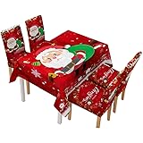 Armilum Christmas Tablecloth Chair Cover, Red Santa Tableware Chair Decor Hat Cover Table Cloth Cover Christmas Party Dinner Decorations Set of 5PCS (140×140cm, Red)
