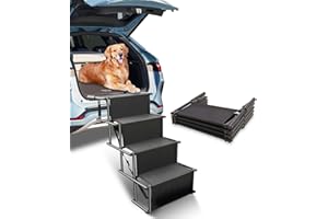 HEYOUTH Rampa per Cani Pieghevole,Scaletta per Cani 4 Gradini,Rampa per Cani Auto,Fino a 80kg,Scala per Cani di Taglia Grande con Superficie Antiscivolo,per Tutti i Veicoli,per Grandi e Piccoli Cani (nero, L)