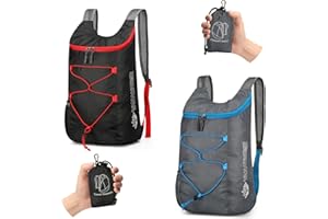 Sahunfri 2 Pcs Ultra Lightweight Backpack, Foldable Backpack Water Resistant Travel Rucksack, Multi-Functional Foldable Backpacks Womens Men For Camping, Hiking, Biking