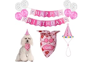 TCBOYING Dog Birthday Bandana, Dog Birthday Boy Hat Scarfs Flag Balloon with Cute Doggie Birthday Party Supplies Decorations (Style1, Pink)