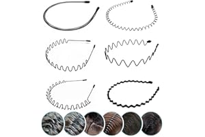 LERNOU Elastic Wavy Spring Wave Hair Hoop, Multi-Style Black Non-slip Metal,Unisex Sport Fashion Hair Band Accessories for Women and Men(6 Pieces)