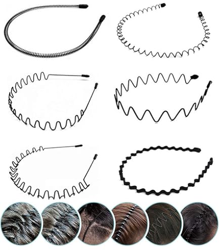 WUBAYI 6 fasce per capelli da uomo, in metallo, antiscivolo, alla moda, unisex, per sport, attività all'aperto, matrimoni, uso quotidiano