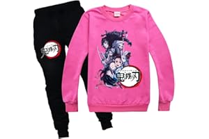 Yumenam Unisexe Demon Slayer Filles et Garçons Casual Survêtement Sweat et Pantalonx Ensemble Tanjirou Nezuko Imprimé Col Rond Pull Tops et Pants Sets Vêtements pour Enfants