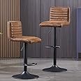 AINPECCA Swivel Bar Stools Set of 2- Vintage Suede Fabric Brown Barstools with Black Base, Kitchen Island Stools, Height Adjustable Bar Chairs with Back for Island Counter, Pub, Bistro
