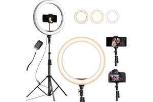 YOHOOLYO Aro de Luz con Tripode 12" Ring Light con Control Remoto 3 Modos 10 Brillos Regulables Anillo de Luz para TikTok, Maquillaje, Video Selfie, Youtube e Live Stream