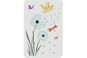 FINGERINSPIRE Pochoir Pissenlit 29,7 x 21 cm Grands modèles de Dessin Papillon réutilisables, Pochoir Libellule en Plastique Pochoir Pissenlit Volant pour Peinture sur Bois, Mur, Meubles et Tissu